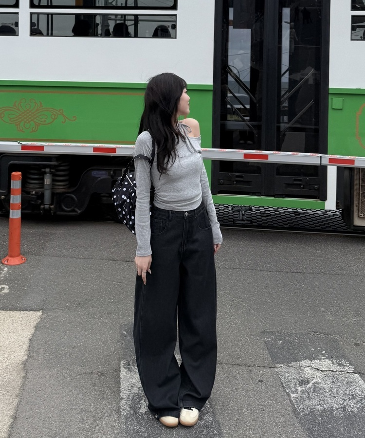 【기장별/완벽비율】사이드 핀턱 와이드 데님 팬츠 블랙