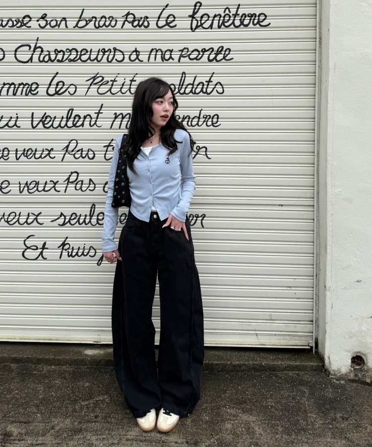 【BEST/벌룬핏2탄!】사이드 절개 비조 와이드 데님 팬츠 블랙