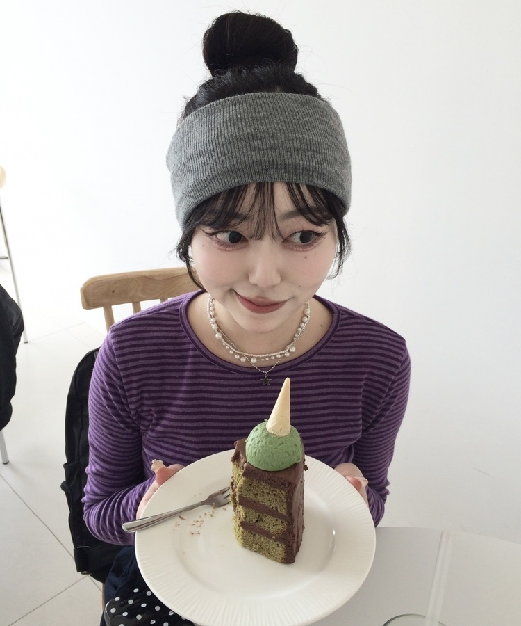 와이드 골지 니트 헤어밴드 그레이