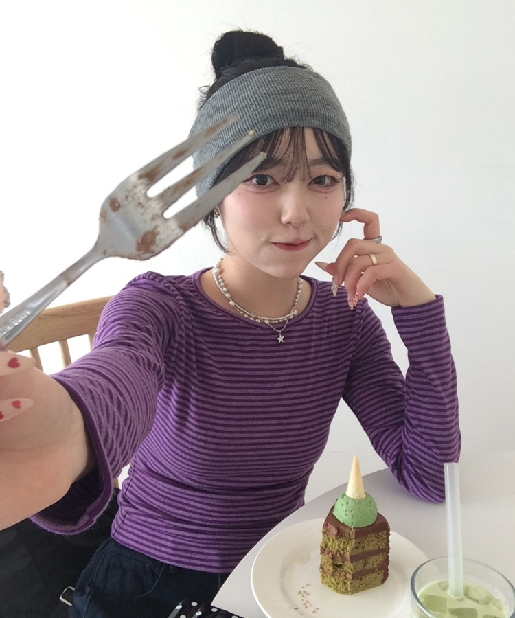 와이드 골지 니트 헤어밴드 그레이