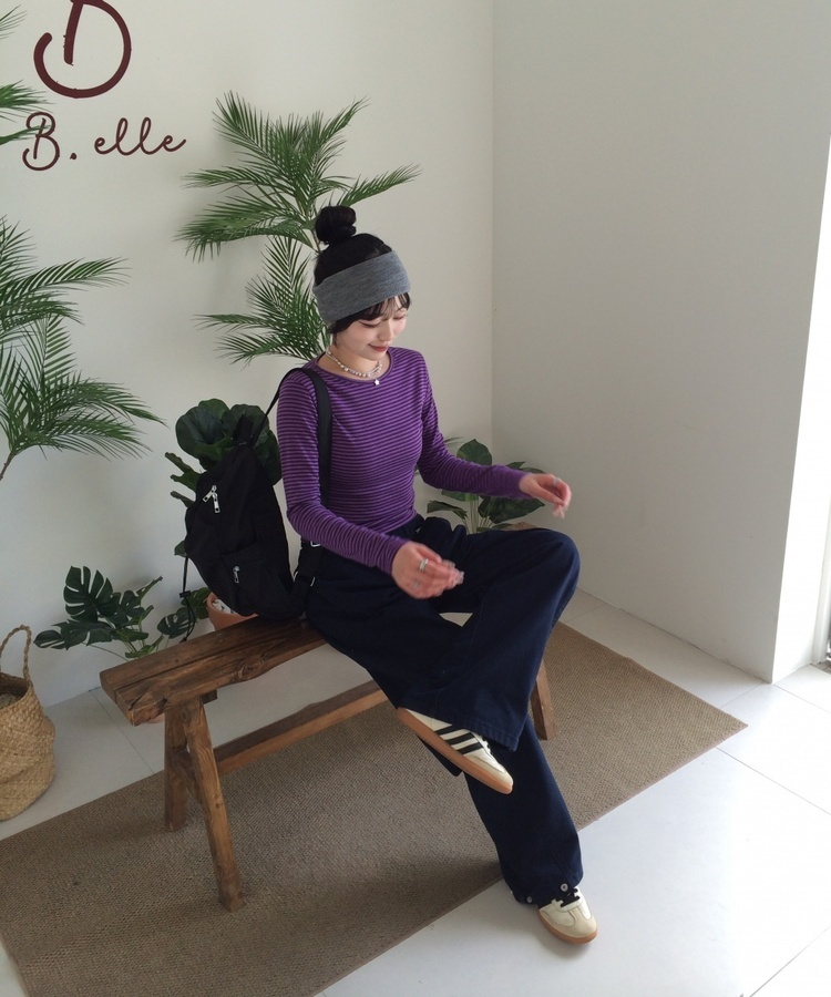 와이드 골지 니트 헤어밴드 그레이