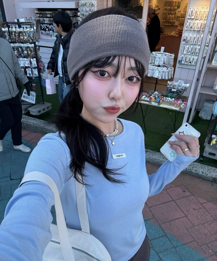 와이드 골지 니트 헤어밴드 브라운