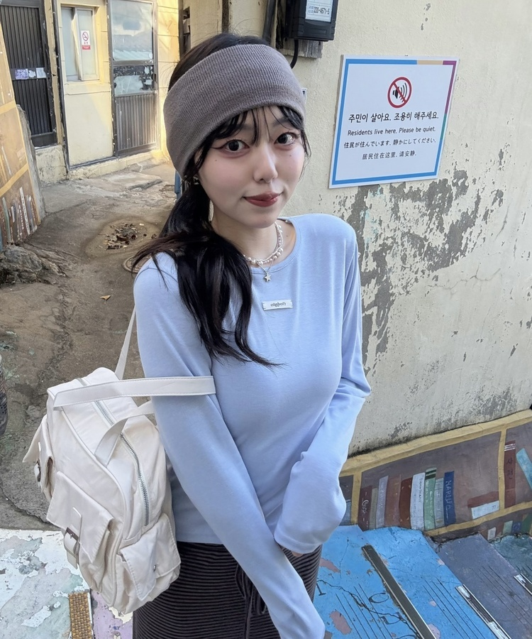 와이드 골지 니트 헤어밴드 브라운