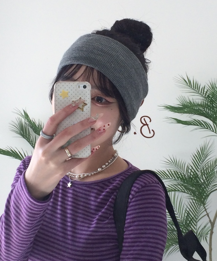 와이드 골지 니트 헤어밴드 그레이