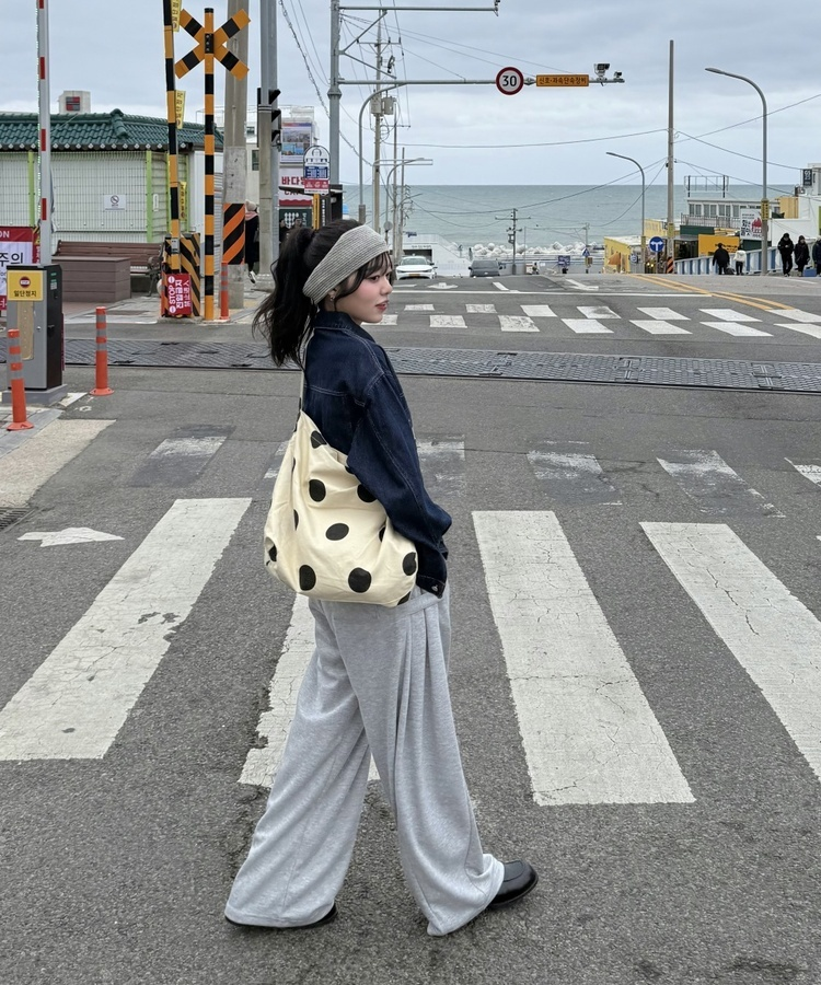 와이드 리브 헤어밴드 그레이