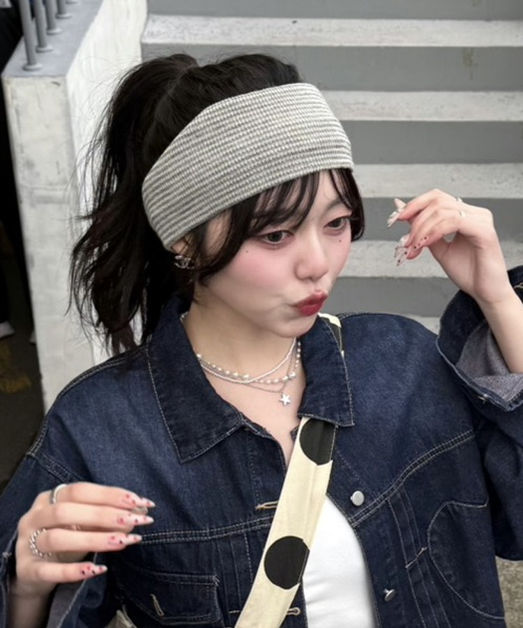 와이드 리브 헤어밴드 그레이