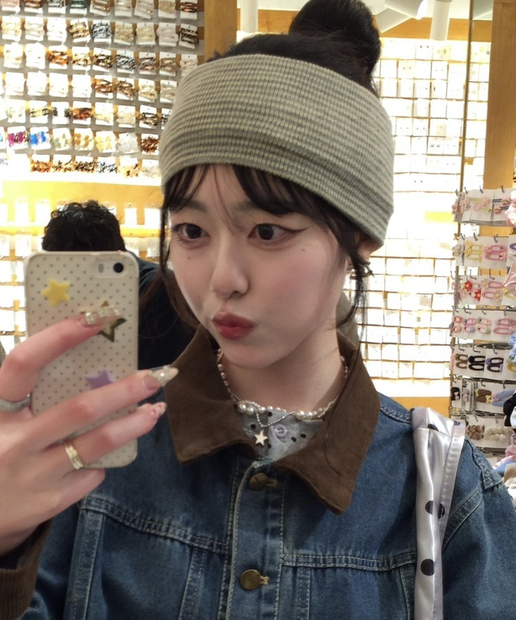 와이드 리브 헤어밴드 그레이