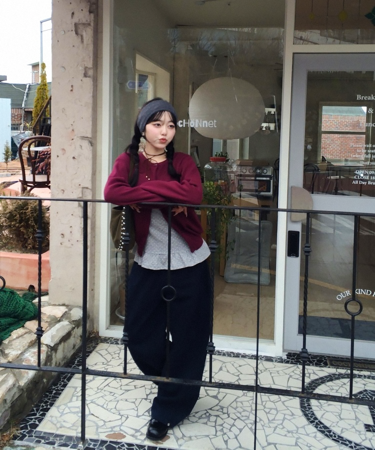 베이직 라운드 가디건 버건디