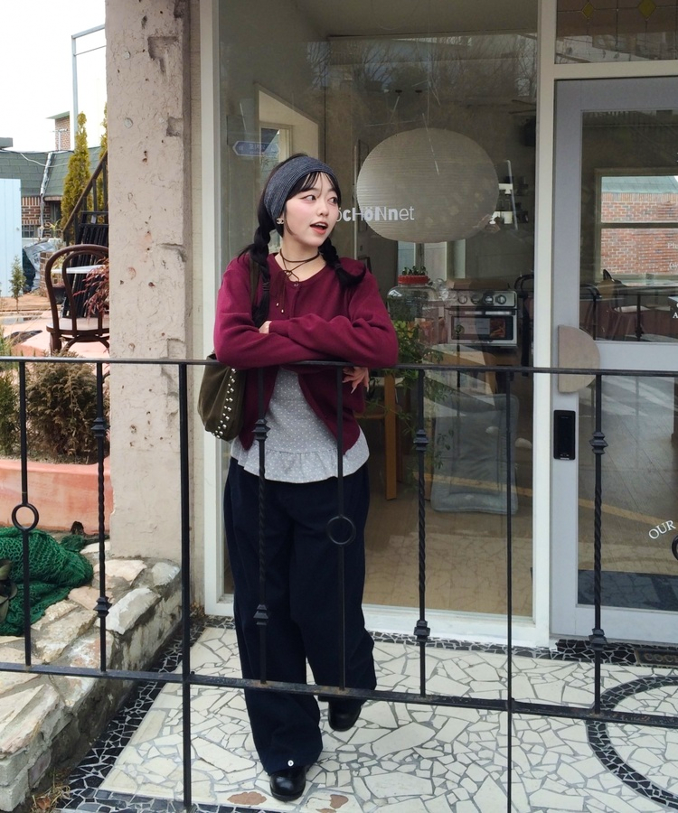 베이직 라운드 가디건 버건디