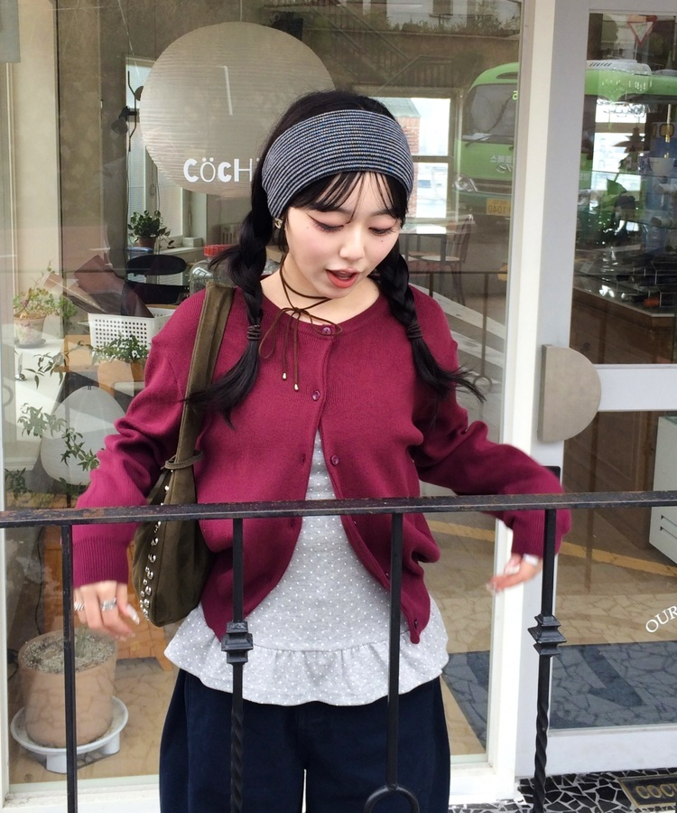 베이직 라운드 가디건 버건디