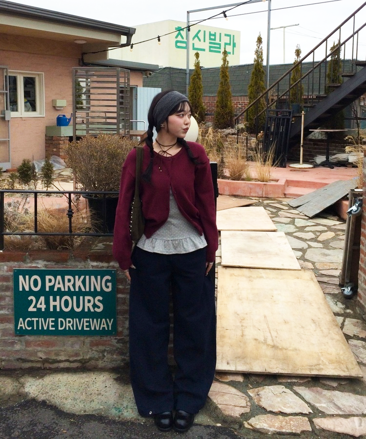 베이직 라운드 가디건 버건디