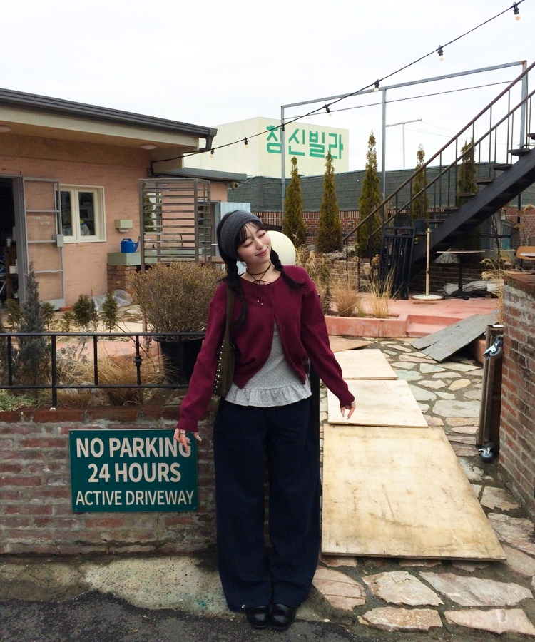 베이직 라운드 가디건 버건디