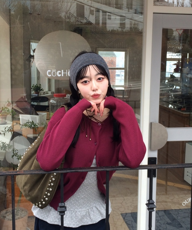 베이직 라운드 가디건 버건디