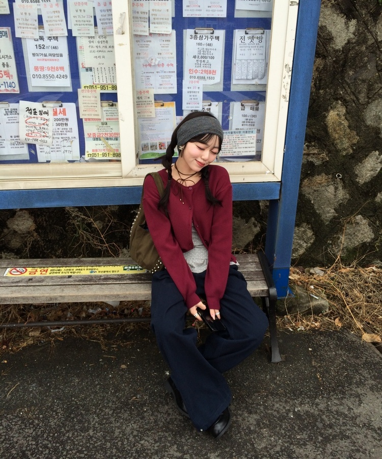 베이직 라운드 가디건 버건디