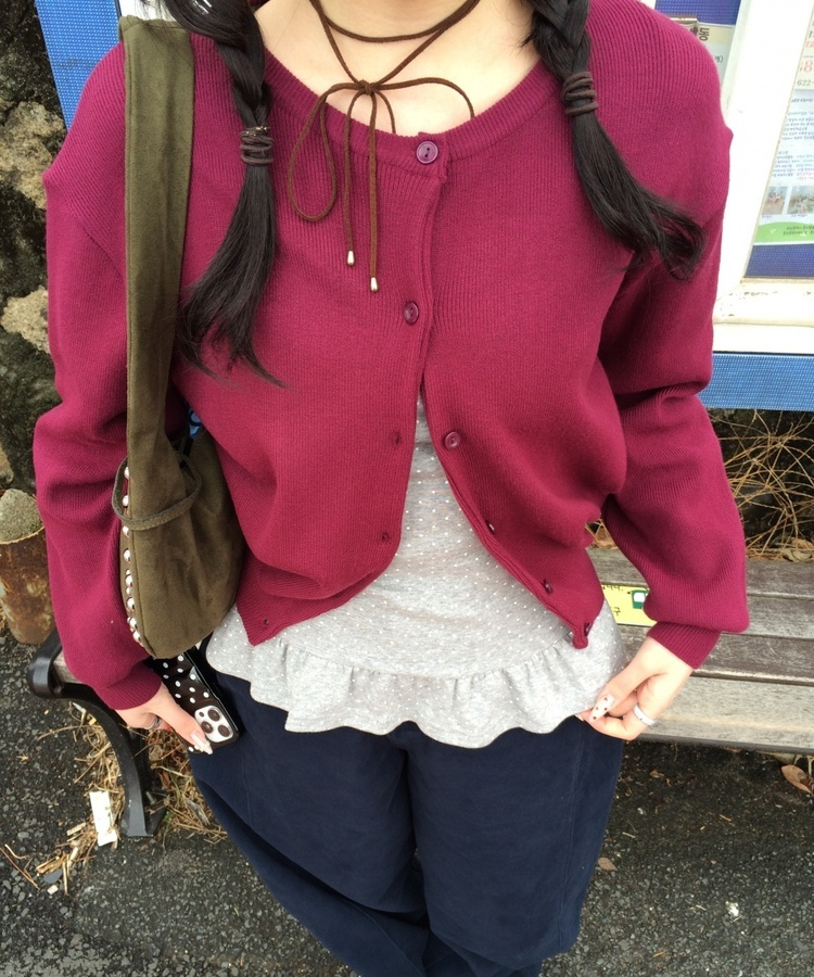 베이직 라운드 가디건 버건디