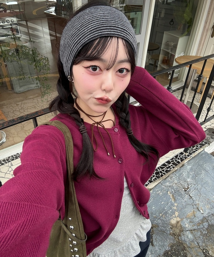 베이직 라운드 가디건 버건디