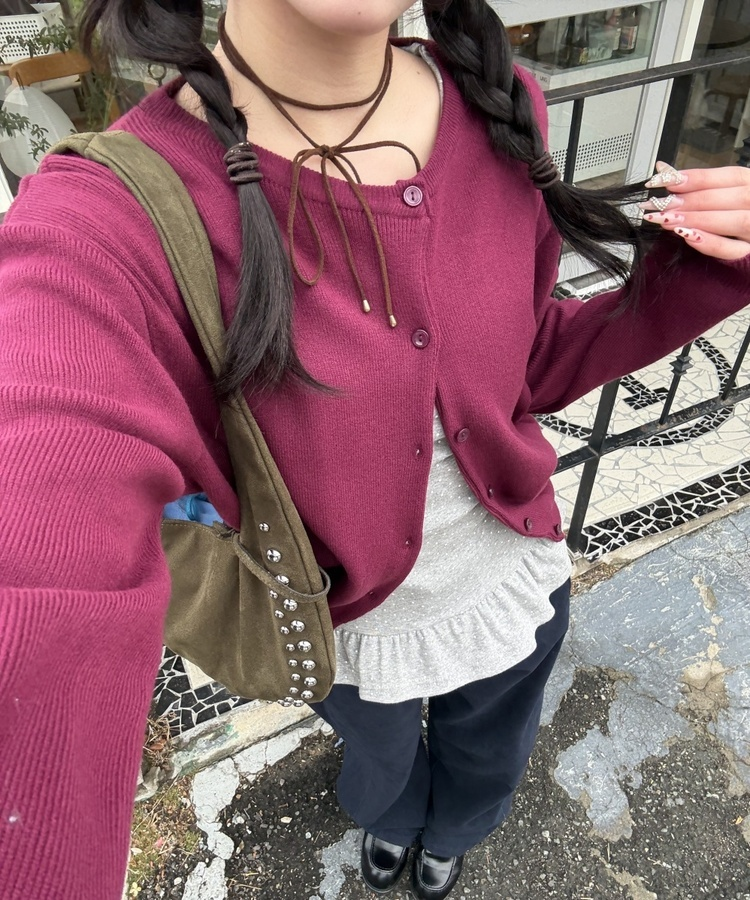 베이직 라운드 가디건 버건디