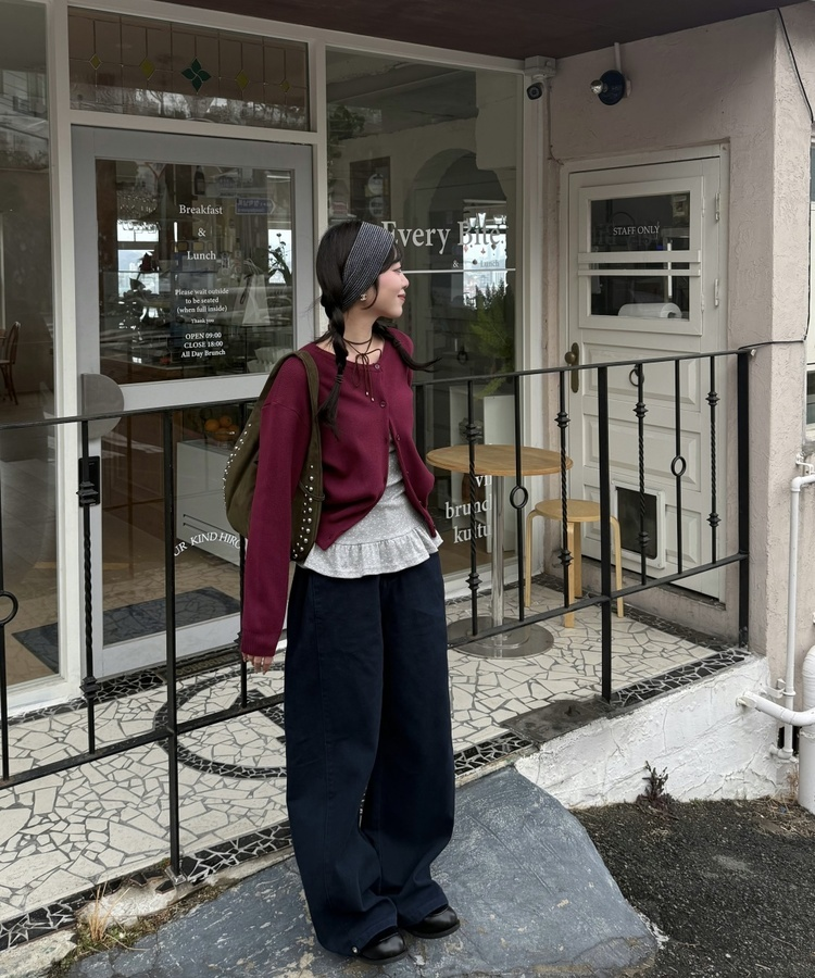 베이직 라운드 가디건 버건디