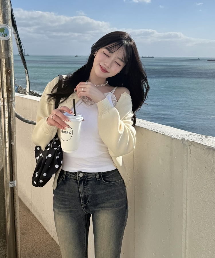 베이직 라운드 가디건 스노우베이지