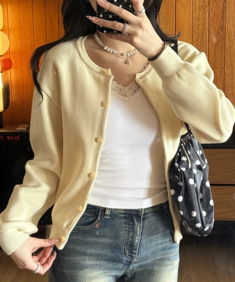 베이직 라운드 가디건 스노우베이지