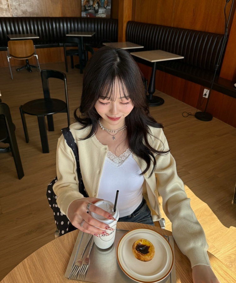 베이직 라운드 가디건 스노우베이지