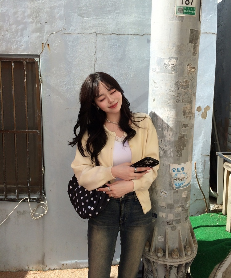 베이직 라운드 가디건 스노우베이지