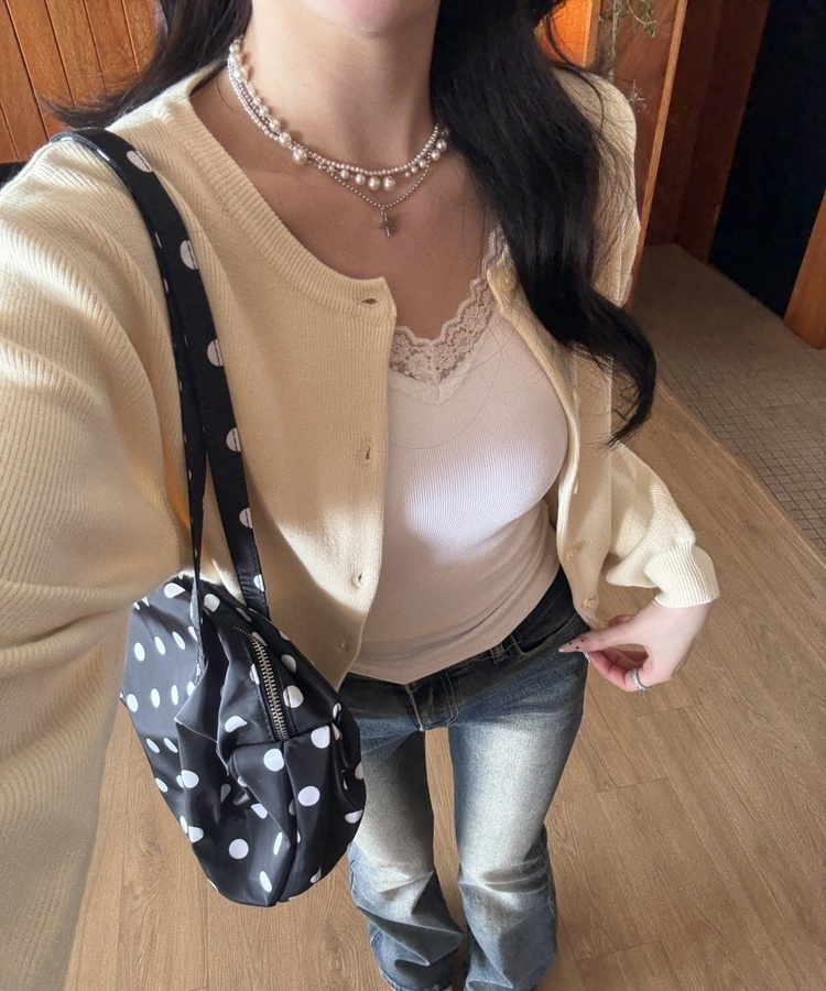 베이직 라운드 가디건 스노우베이지