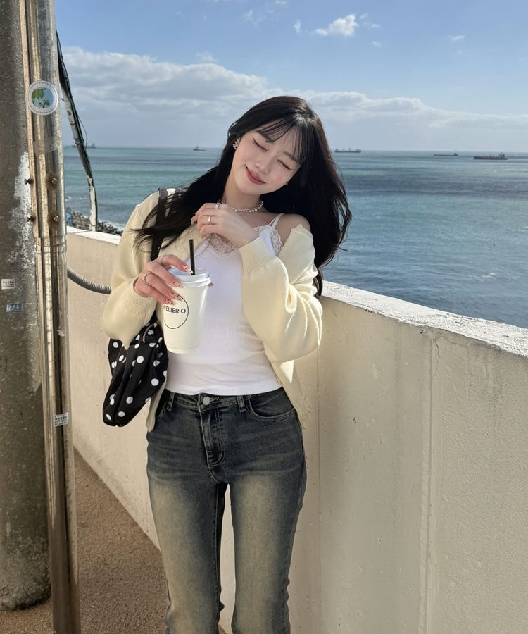 カップ付きレースキャミソール WHITE