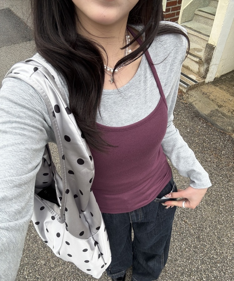 도트 나일론 숄더백 실버