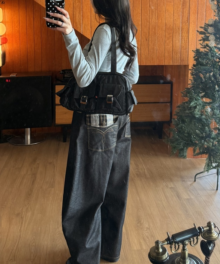 더블 포켓 숄더백 블랙