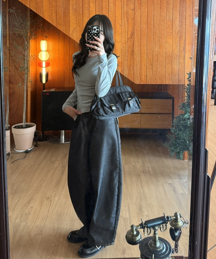 더블 포켓 숄더백 블랙