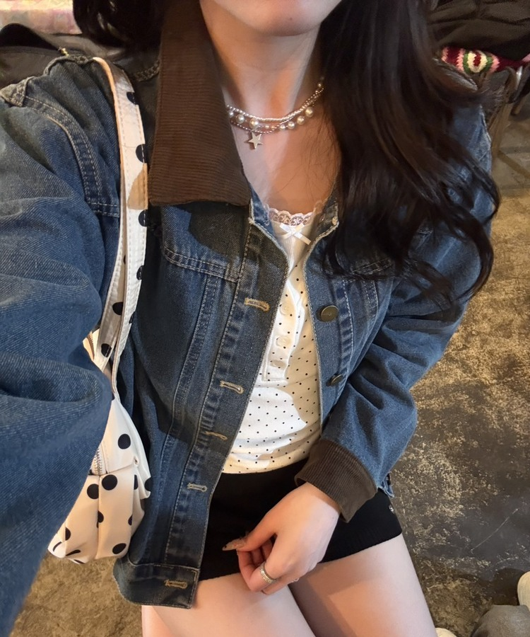 도트 숄더백 아이보리