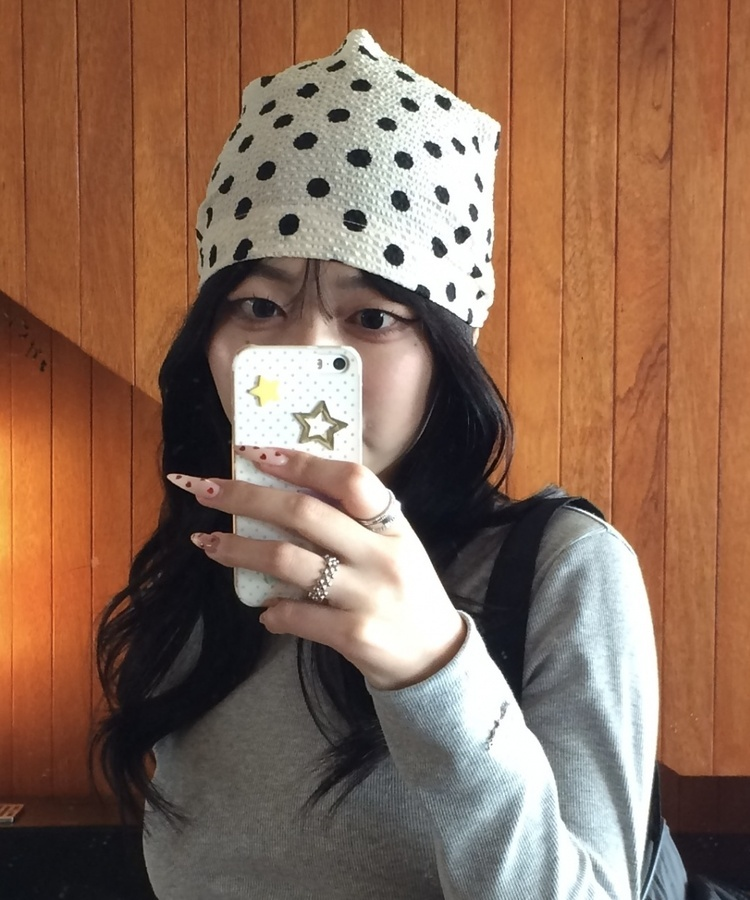 도트 패턴 비니 아이보리