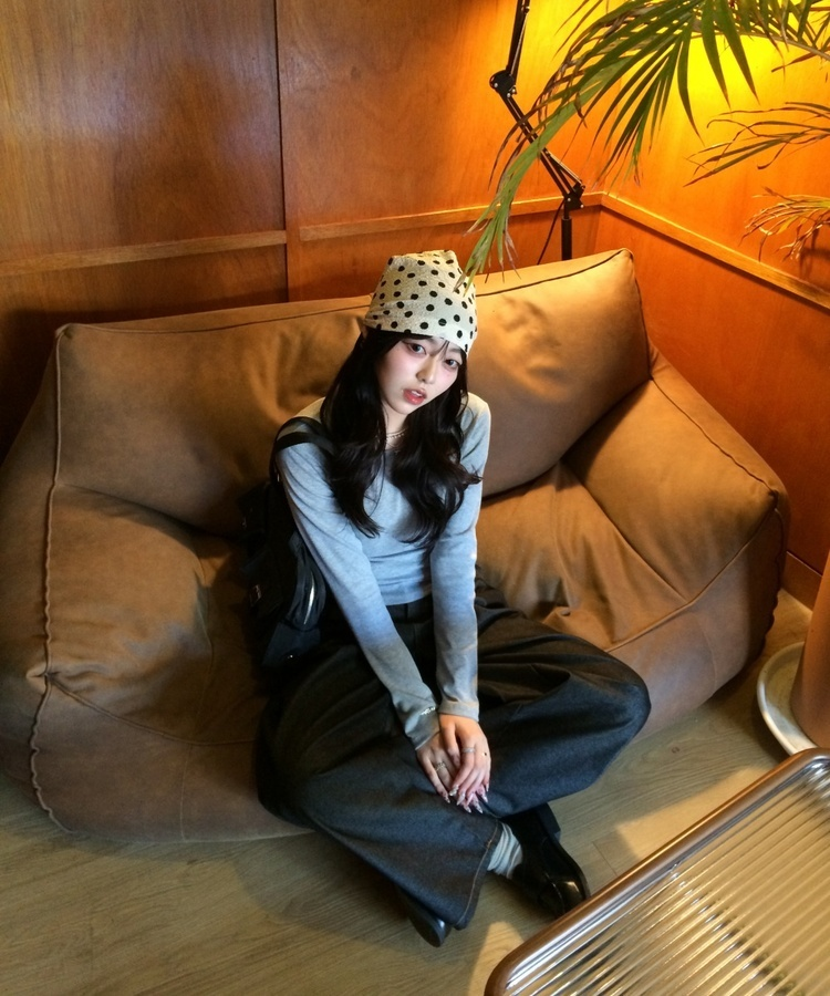 도트 패턴 비니 아이보리