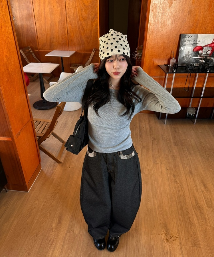 도트 패턴 비니 아이보리