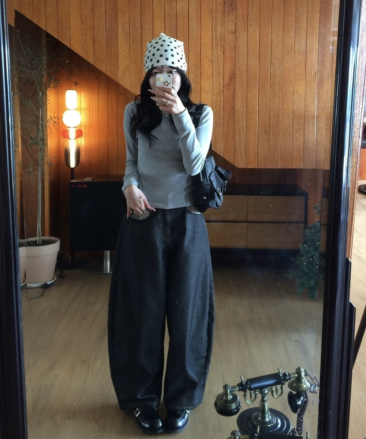 도트 패턴 비니 아이보리