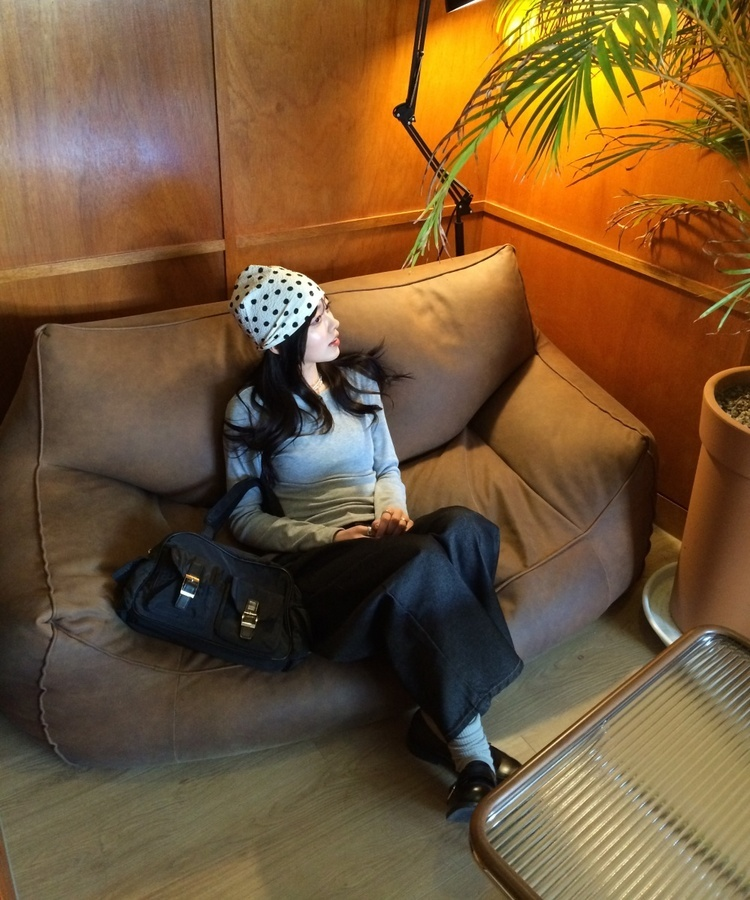 도트 패턴 비니 아이보리