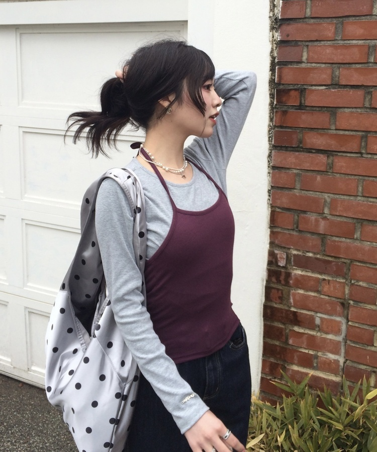 홀터넥 나시 자주