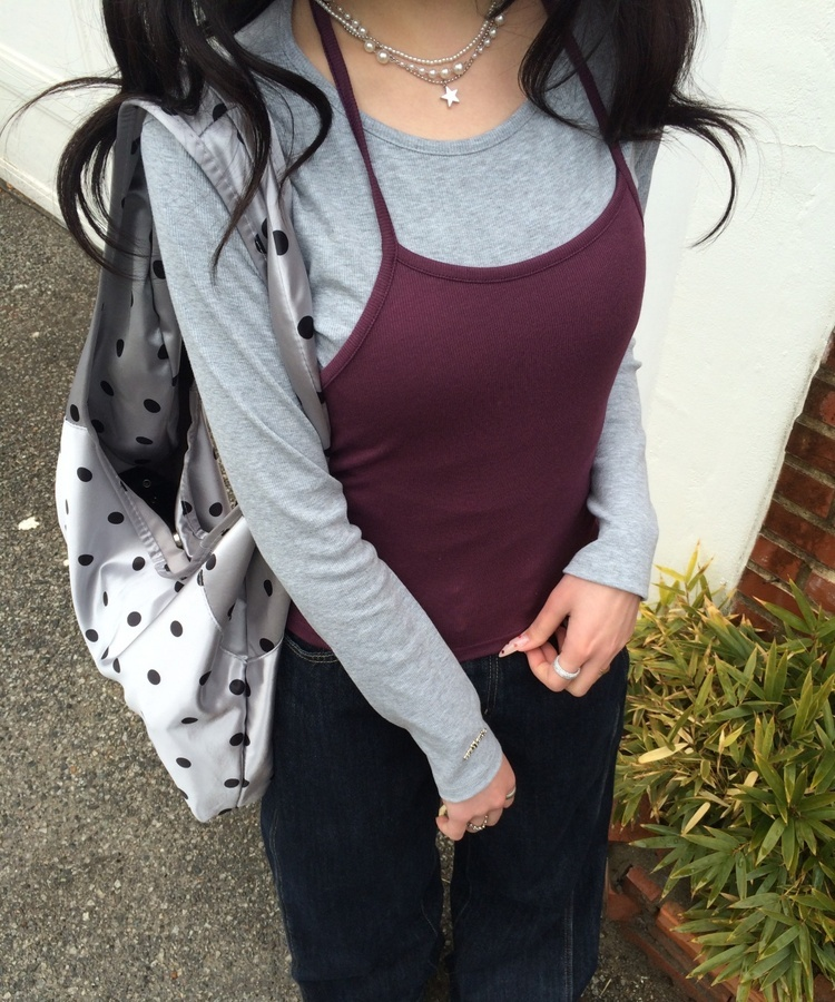 홀터넥 나시 자주