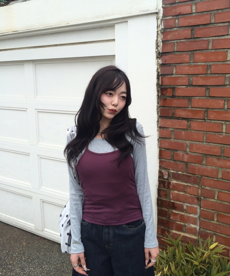 홀터넥 나시 자주