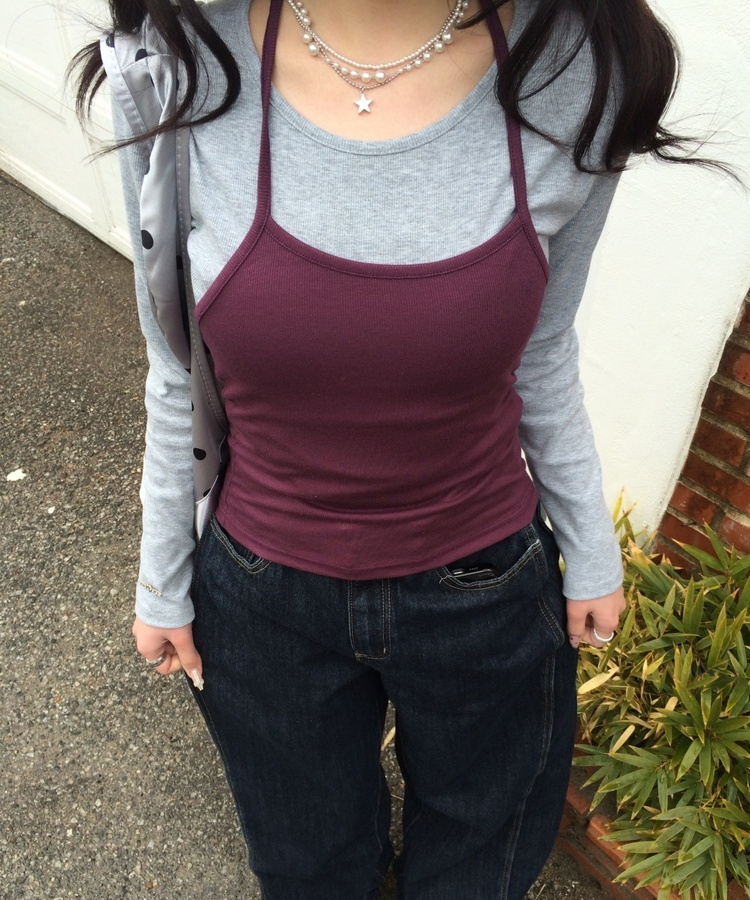 홀터넥 나시 자주