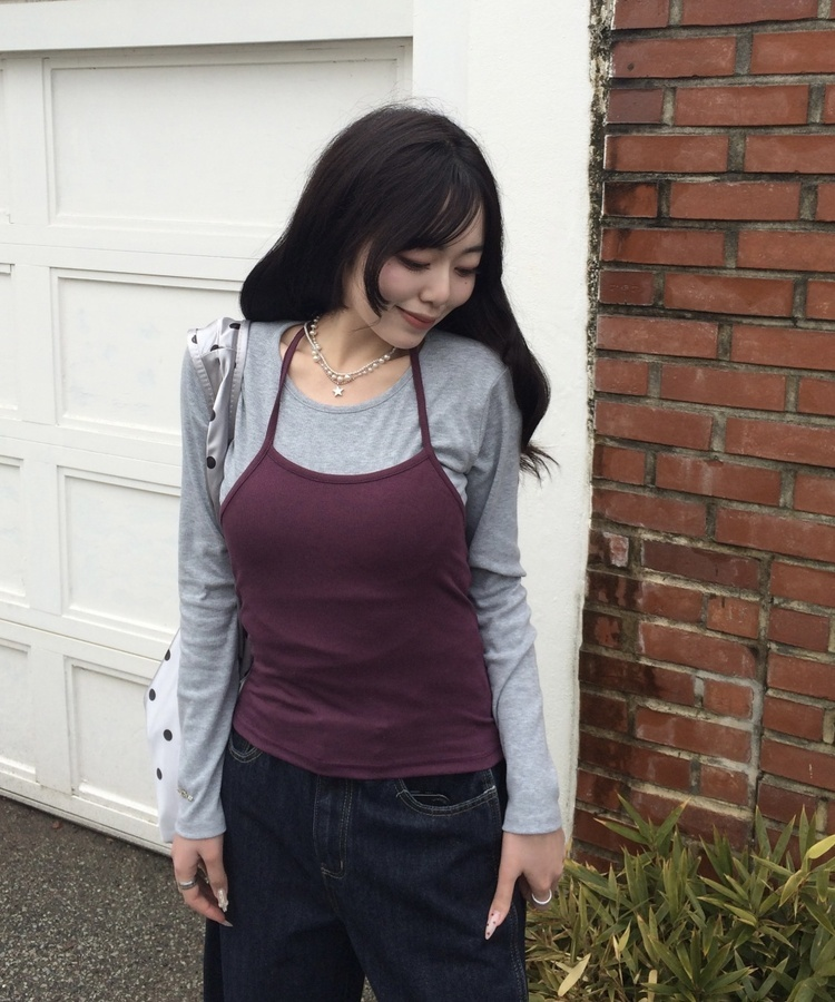 홀터넥 나시 자주