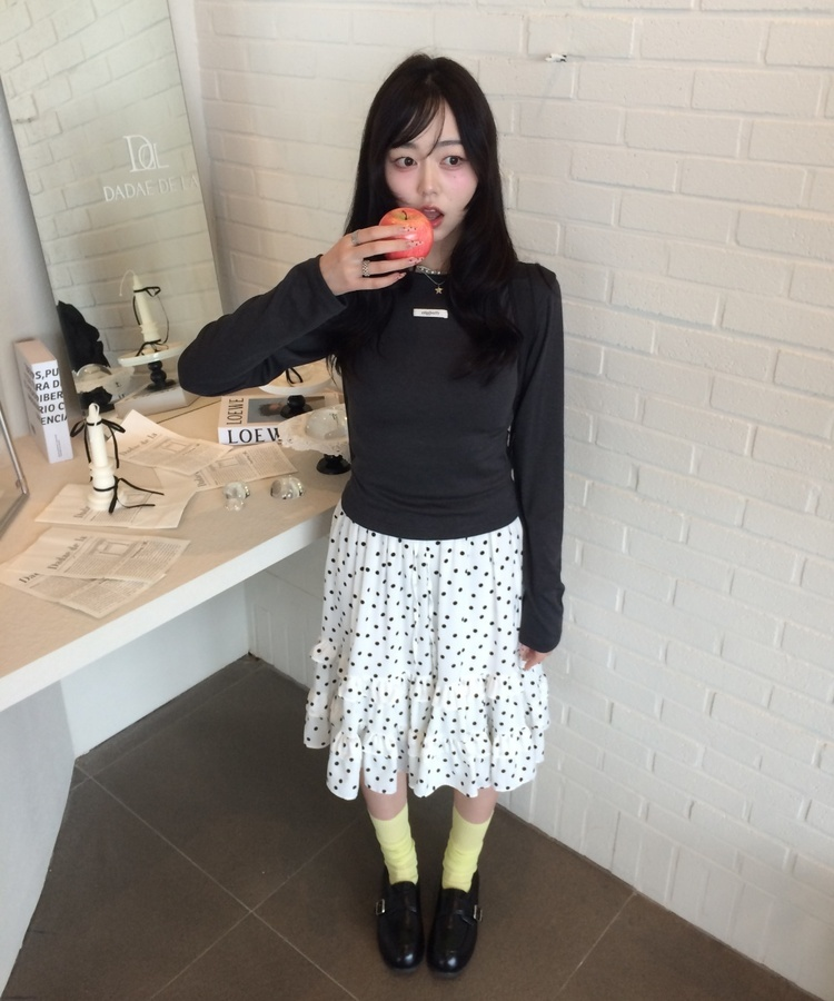 도트 프릴 스커트 아이보리