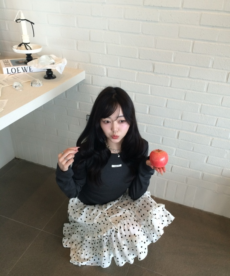 도트 프릴 스커트 아이보리