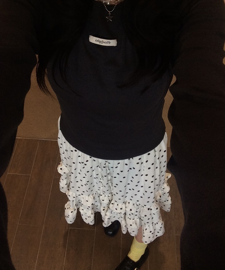 도트 프릴 스커트 아이보리