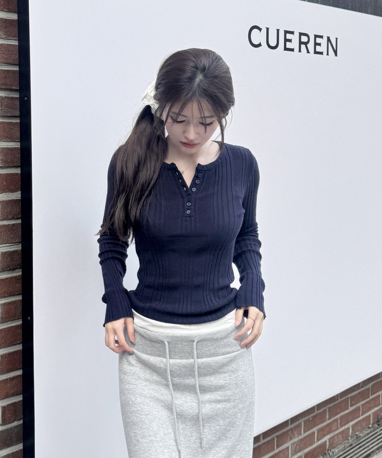 골지 헨리넥 니트 네이비