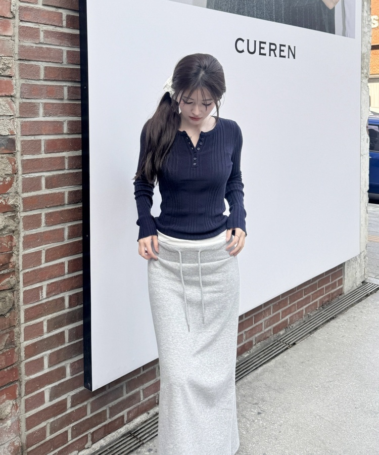 골지 헨리넥 니트 네이비