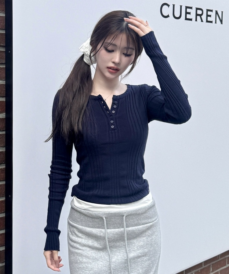 골지 헨리넥 니트 네이비