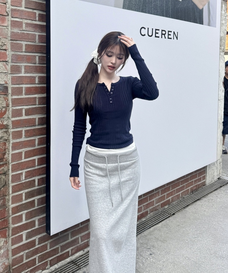 골지 헨리넥 니트 네이비