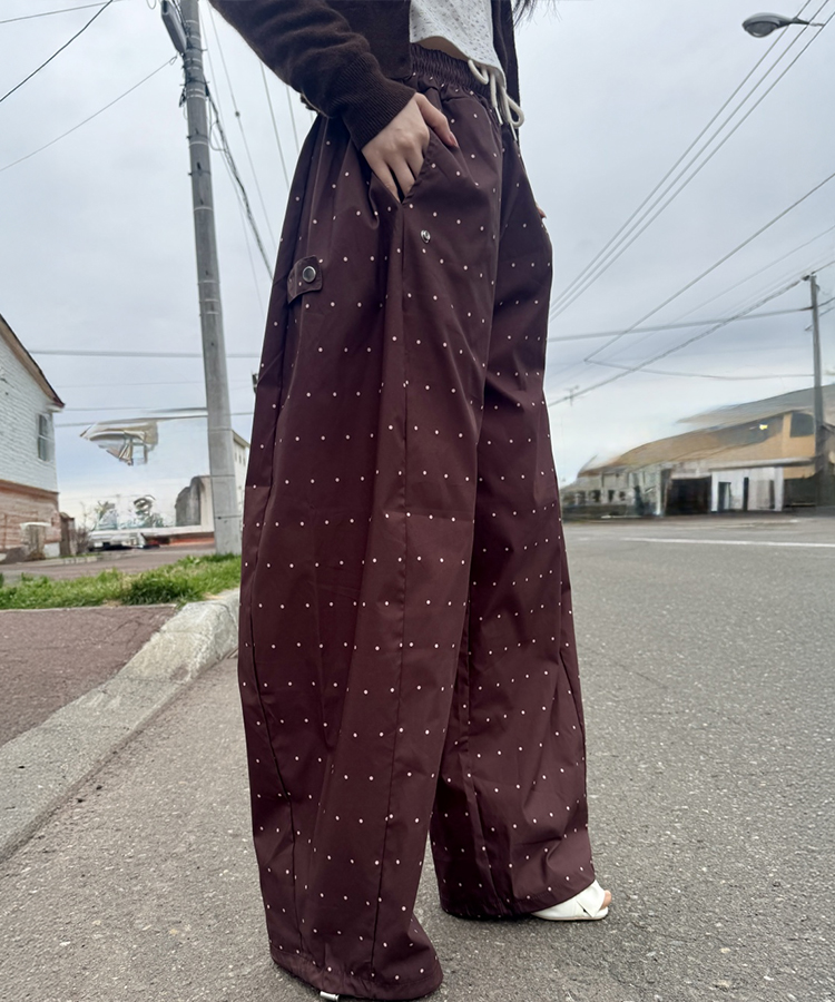 ドット柄スナップパンツ BROWN